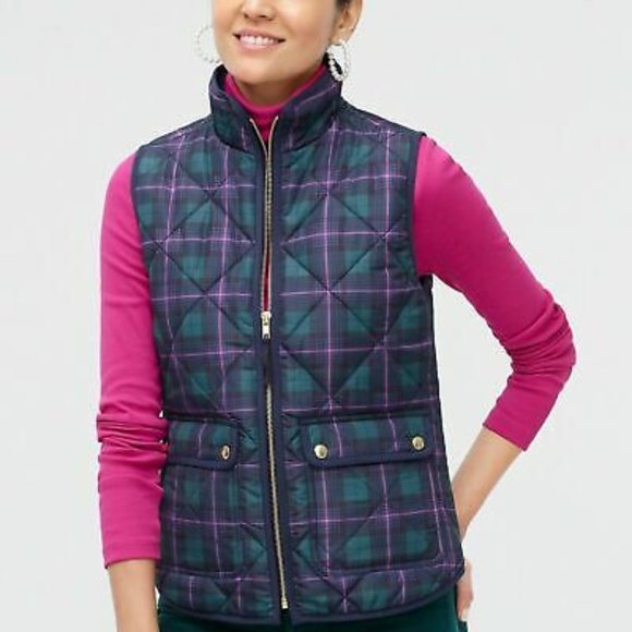 J. Crew Factory Jackets & Blazers - J Crew Women Plaid Quilted Puffer Vest Jacket Small NEW AG538